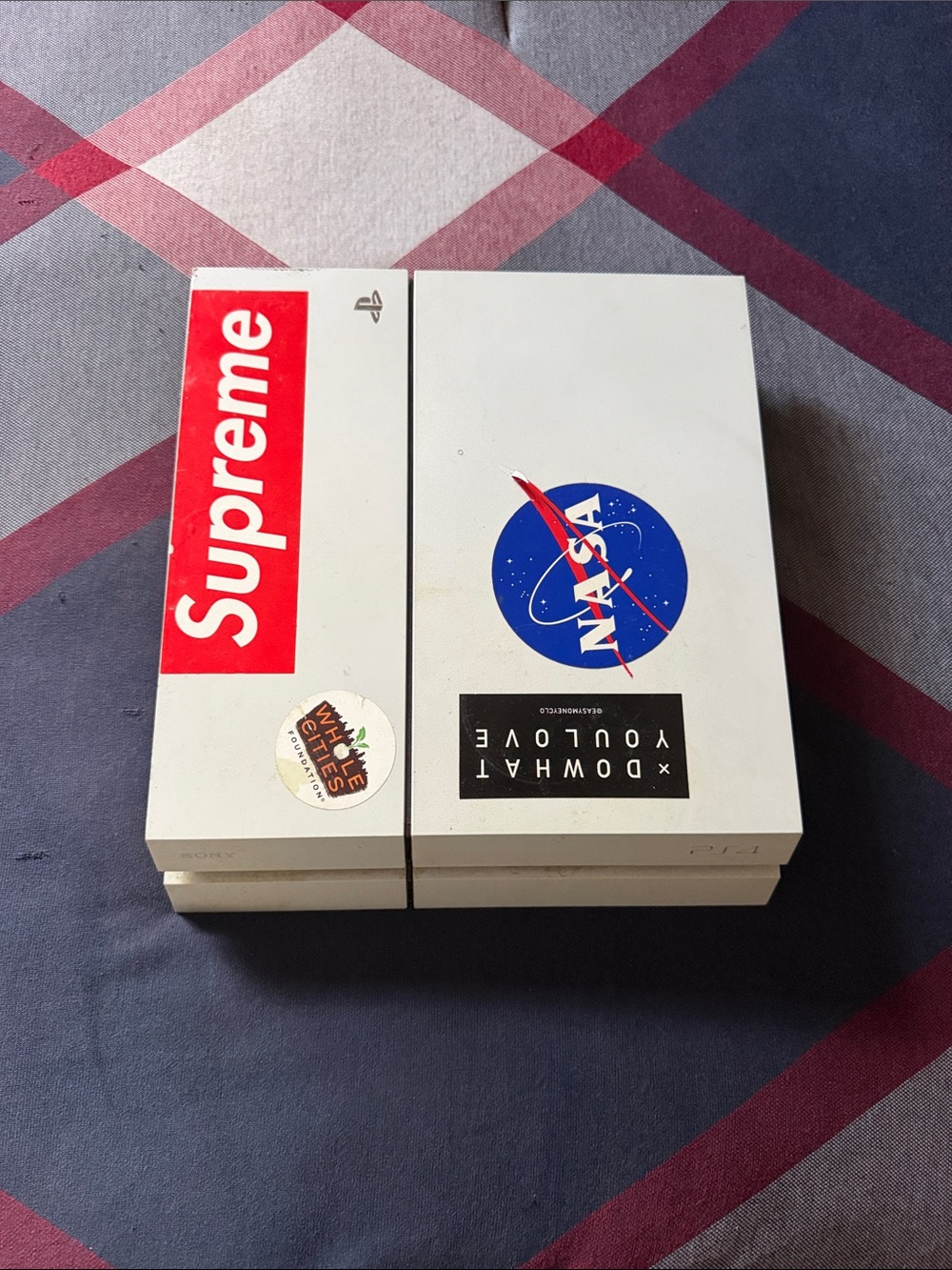 White Sony PlayStation 4 Console with NASA & Supreme Stickers